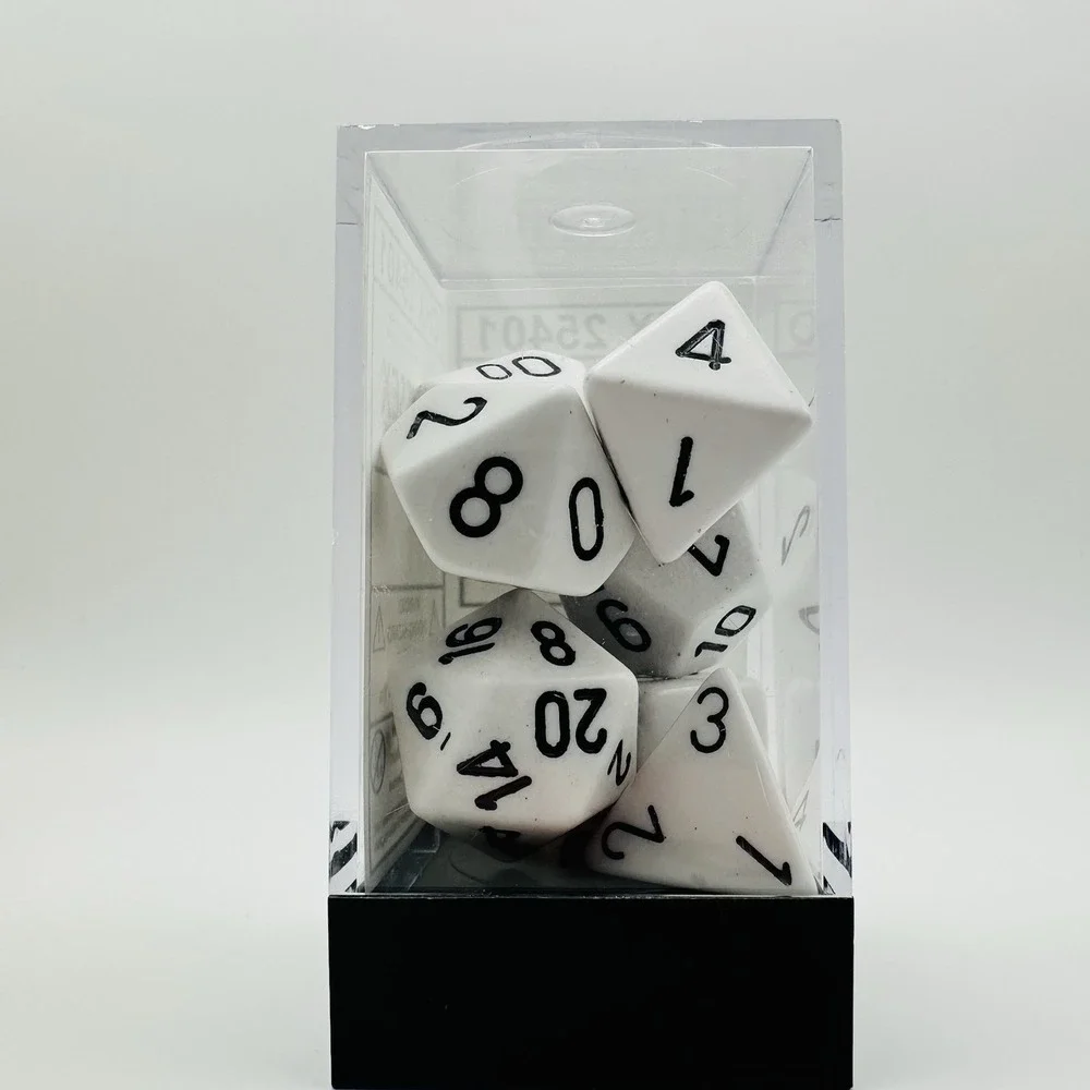 Chessex Opaque White/Black Polyhedral 7-Die Set‎ D&D New